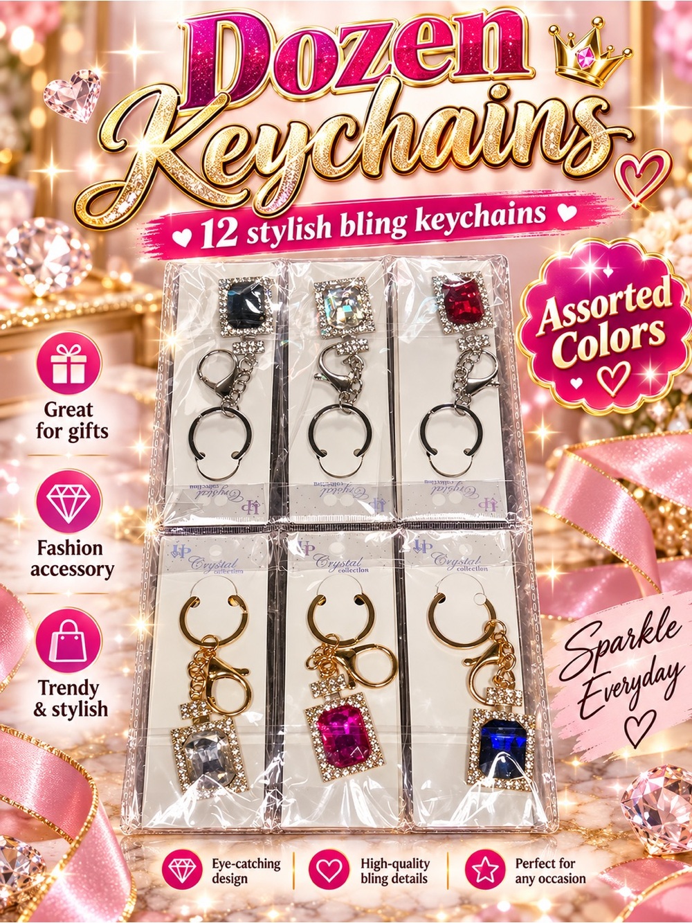 Dozen Keychains Assorted Colors